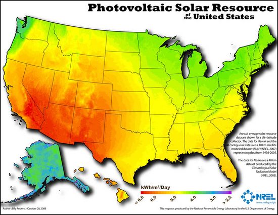 Solar map of the United States from National Renewable Energy Labratory.