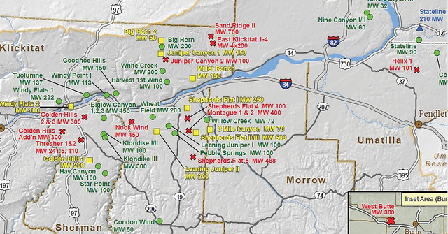 Windfarms along the Columbia River