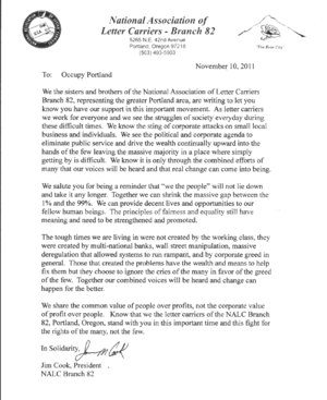 NALC Branch 82 Letter To Occupy Portland - November 10 2011.png